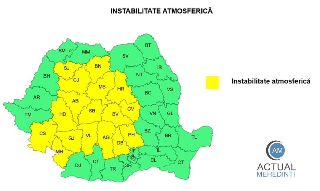 Cod Galben de Furtuni și Ploi Torențiale în România. Alerte pentru Banat, Oltenia și Transilvania!