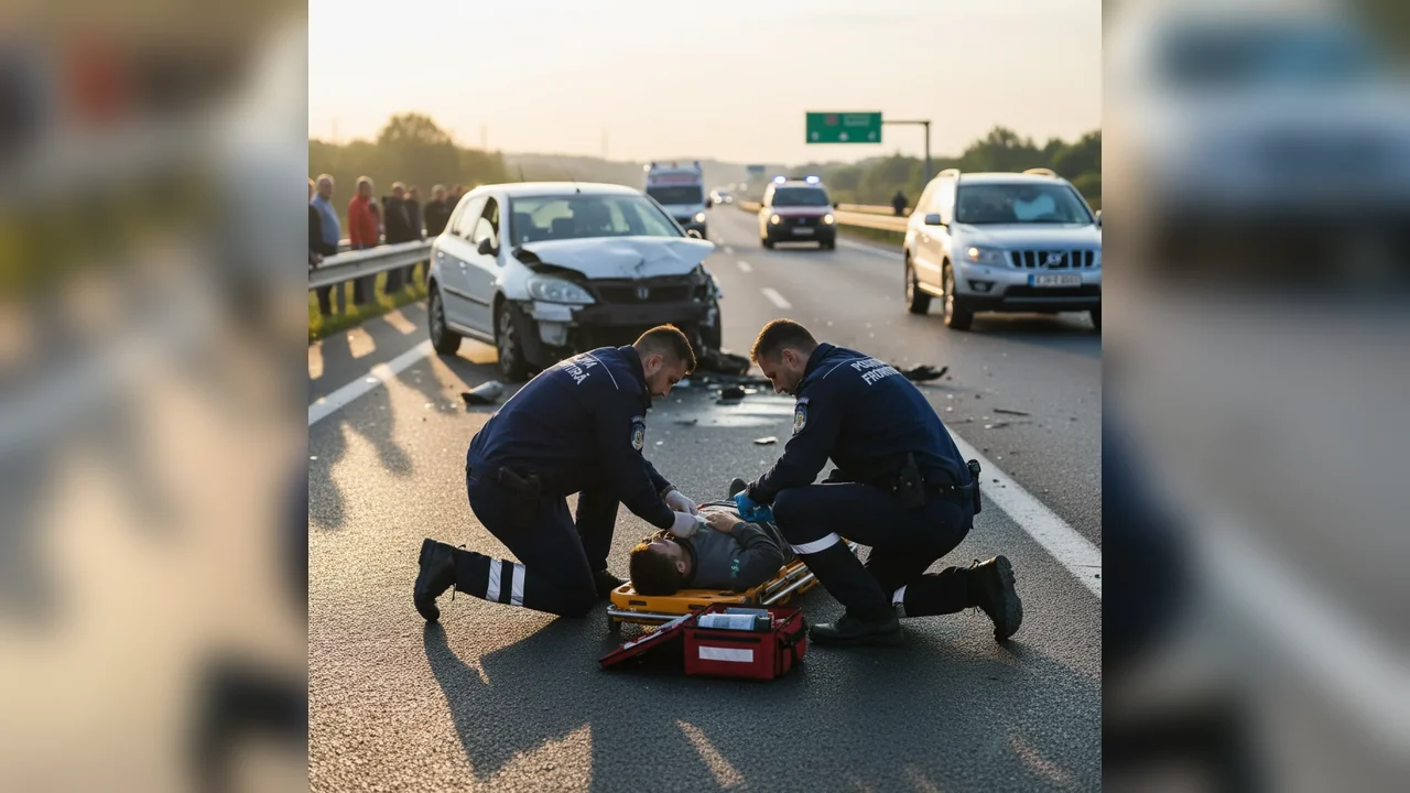 Doi polițiști de frontieră intervin prompt pe A1 și salvează victimele unui grav accident rutier