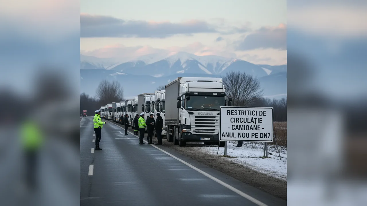 Restricții pentru camioane pe DN7 de Anul Nou, anunțate și pentru șoferii din Drobeta Turnu-Severin